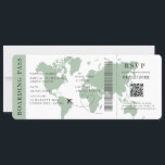 Sage Boarding Pass Hochzeit in Urlaubsort QR-Code Einladung<br><div class="desc">Sage Green Boarding Pass Hochzeitskarte Einladung mit einem Ziel Weltkarte,  Wedding Pass,  Hochzeit in Urlaubsort,  Passport mit QR Code Rsvp Karte.</div>