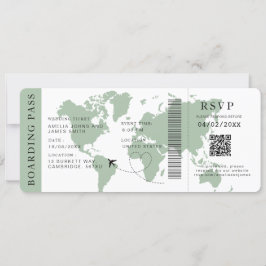 Sage Boarding Pass Hochzeit in Urlaubsort QR-Code Einladung