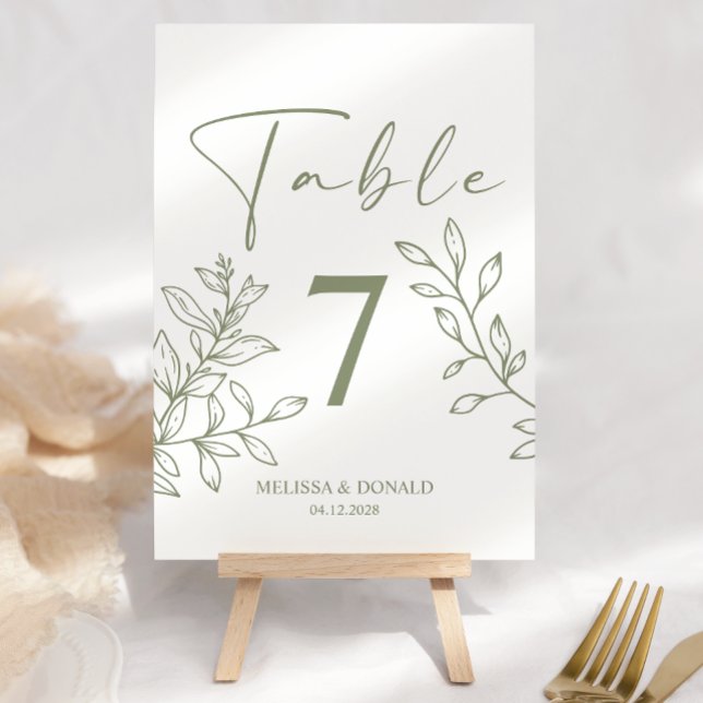 Sage Boho Flowers Simple Mariage Numéro de table (Créateur téléchargé)