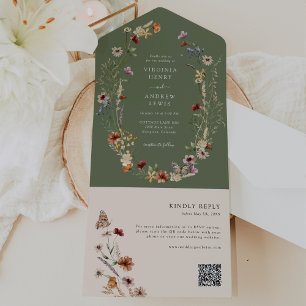 Sage Boho QR Code Tout en un Invitation