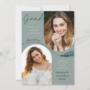 Sage Boho Tassel Abschlussankündigung mit Foto Einladung