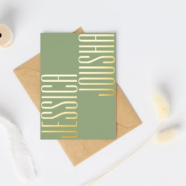 Sage Bold Names Script Ultra Modern Wedding Golden Folieneinladung