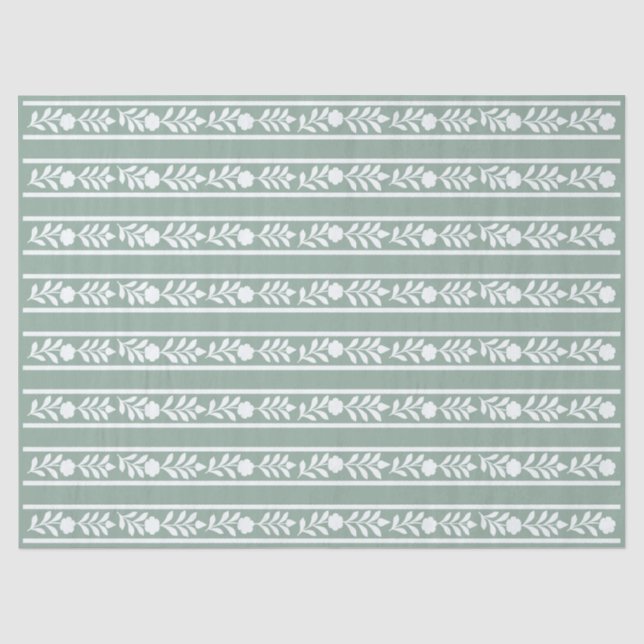 Sage Bone Inlay Floral Border Decoupage Paper Seidenpapier (Vorderseite)