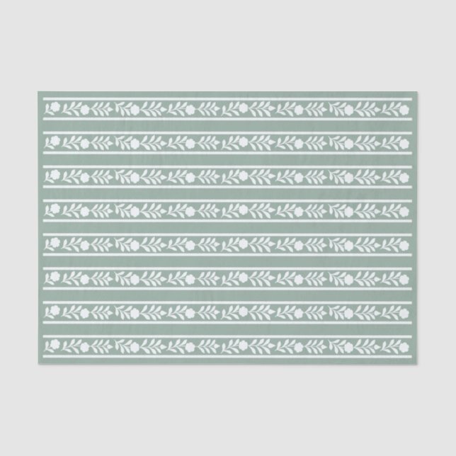 Sage Bone Inlay Floral Border Decoupage Paper Seidenpapier (Vorderseite)