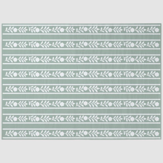 Sage Bone Inlay Floral Border Decoupage Paper Seidenpapier (Vorderseite)
