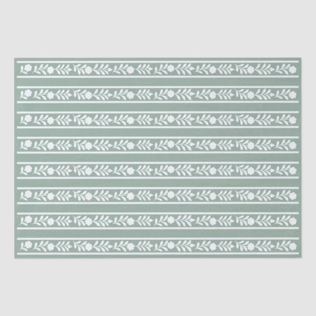 Sage Bone Inlay Floral Border Decoupage Paper Seidenpapier (Vorderseite)