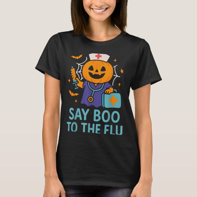 Sage Boo zu einem grippeähnlichen Halloween-Impfkü T-Shirt (Vorderseite)