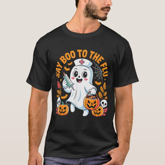 Sage Boo zum Grippeimpfstoff Ghost Halloween T-Shirt (Vorderseite)