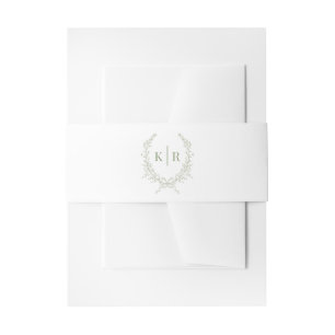 Sage Botaniacal & Ribbon Wappen Monogram Wedding Einladungsbanderole
