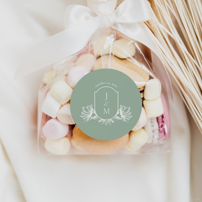 Sage Botanical Monogram Wappen Bevorzugung Sticker (Von Creator hochgeladen)