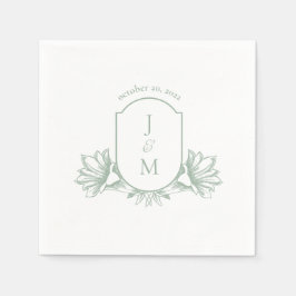 Sage Botanical Monogram Wappen Wedding Napkins Serviette