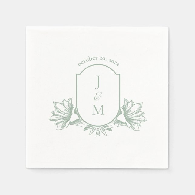 Sage Botanical Monogram Wappen Wedding Napkins Serviette (Vorderseite)