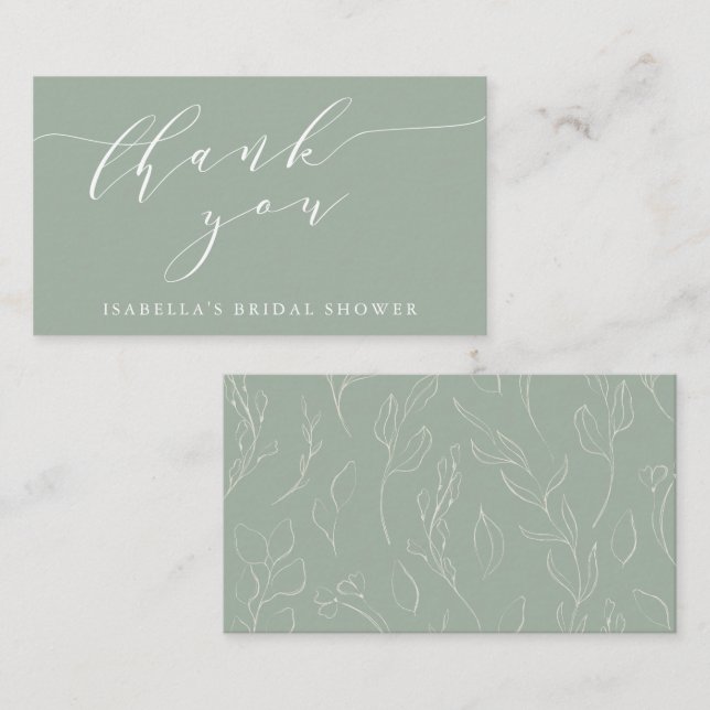 Sage Botanical Script Bridal Shower Thank You Gift Begleitkarte (Vorne/Hinten)