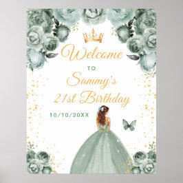 Sage Brown Hair Princess Geburtstagswillkommen Poster
