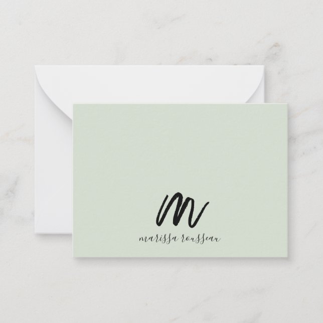 Sage Brush Painted Style Monogram Script Name Mitteilungskarte (Vorderseite)