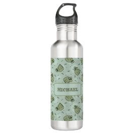Sage Bubble Frogs - green kids name customized. Edelstahlflasche