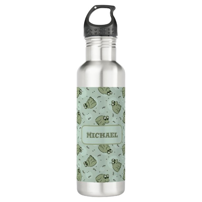 Sage Bubble Frogs - green kids name customized. Edelstahlflasche (Vorderseite)