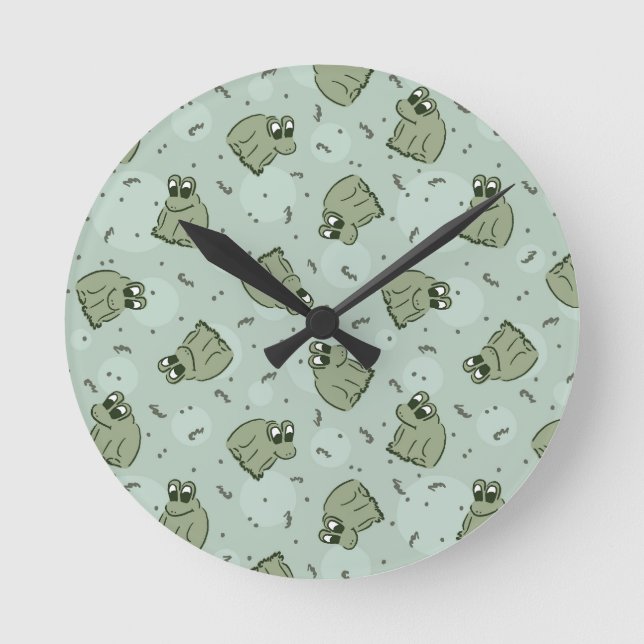 Sage Bubble Frogs - laurel Green Children pattern. Runde Wanduhr (Vorderseite)