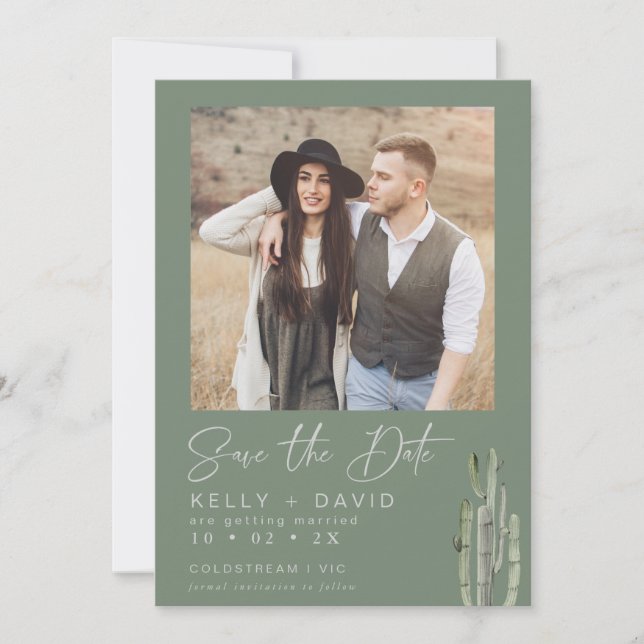 Sage Cactus succulent Save the Date Card Einladung (Vorderseite)
