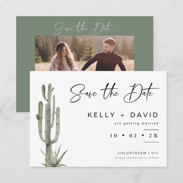 Sage Cactus succulent Wedding Save the Date Card Einladung (Vorne/Hinten)