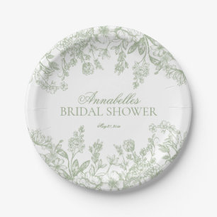 Sage Chinoiserie Blumenkohl Brautparty Dessert Pappteller