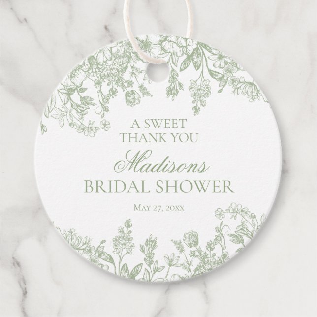 Sage Chinoiserie Blumenkreislauf Brautparty Geschenkanhänger (Vorderseite)