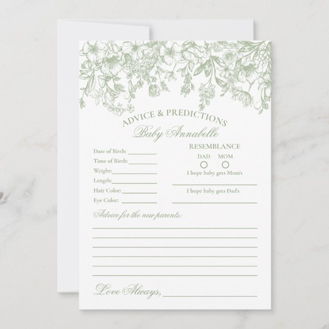 Sage Chinoiserie Floral Conseils pour carte bébé (Devant)