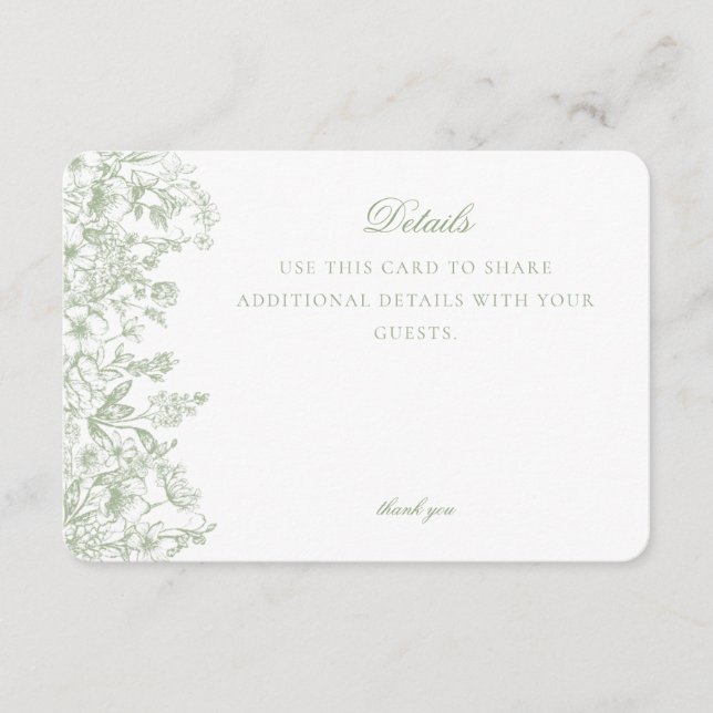 Sage Chinoiserie Floral Détails Carte Invitation (Devant)
