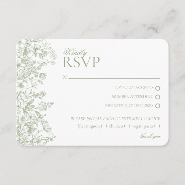 Sage Chinoiserie Floral RSVP Carte de Repose (Devant)