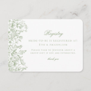 Sage Chinoiserie Retro Floral Bridal Registrierung Begleitkarte