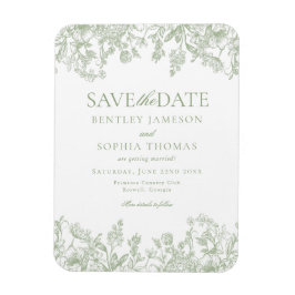 Sage Chinoiserie Vintage Floral Save the Date Card Magnet