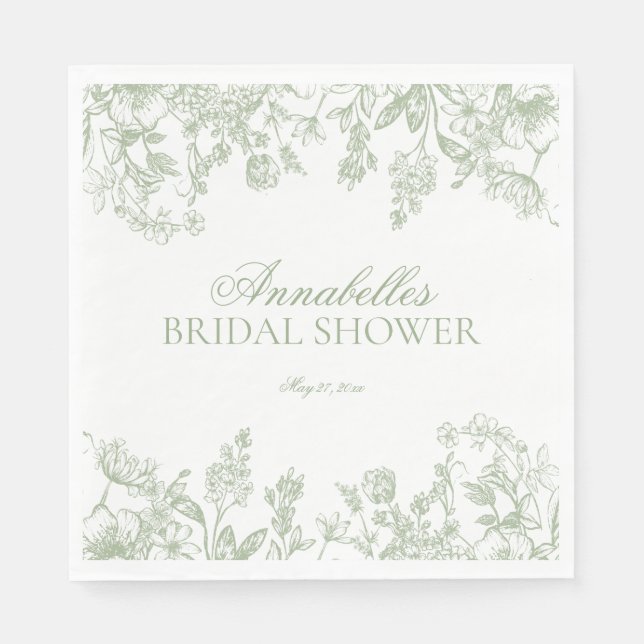 Sage Chinoiserie Vintages Brautparty Serviette (Vorderseite)