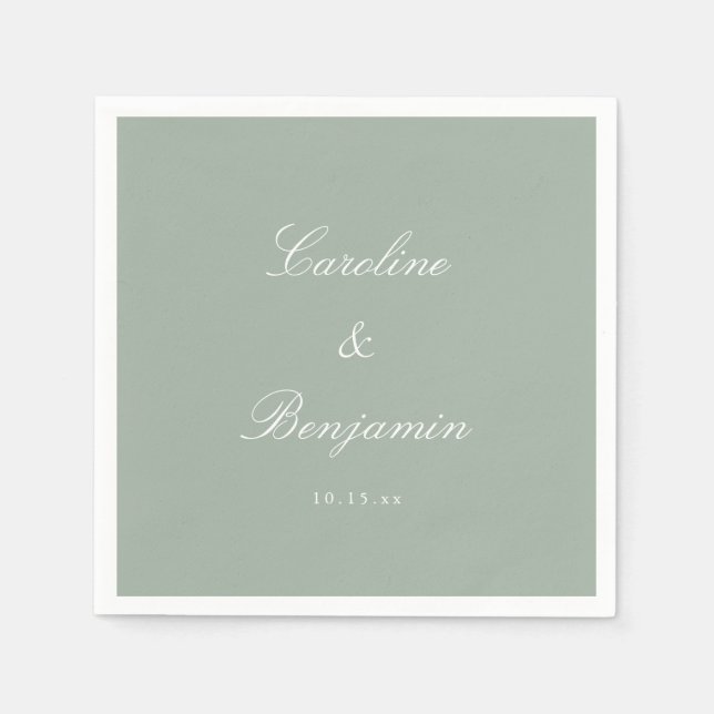Sage Classic Script Elegant Wedding Custom Name Serviette (Vorderseite)