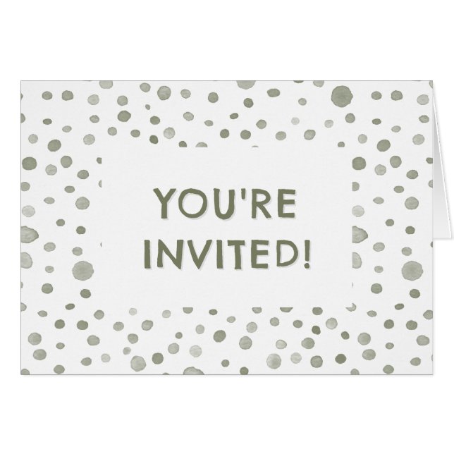 Sage Confetti Wasserfarbe Dots Geburtstag Einladun (Vorderseite (Horizontal))