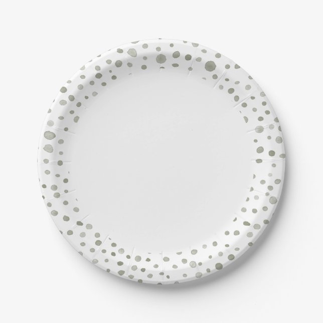 Sage Confetti Wasserfarben Dots Papierplatte Pappteller (Vorderseite)