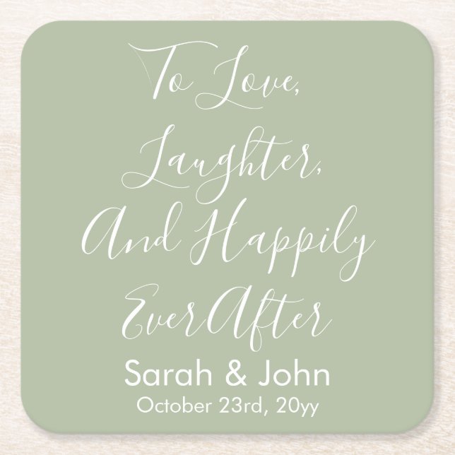 Sage Custom Personalisiert Script Wedding Receptio Rechteckiger Pappuntersetzer (Vorderseite)