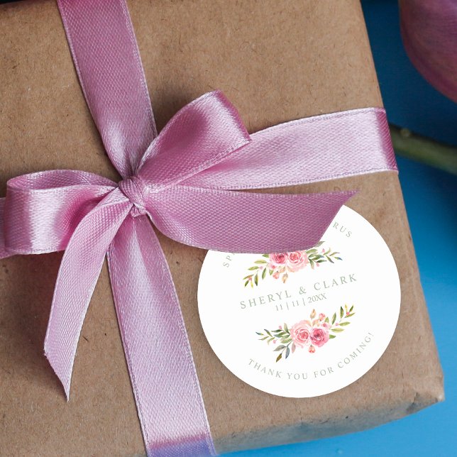 Sage Custom Pink Garland Wreath Wedding Sanitizer Runder Aufkleber (Von Creator hochgeladen)