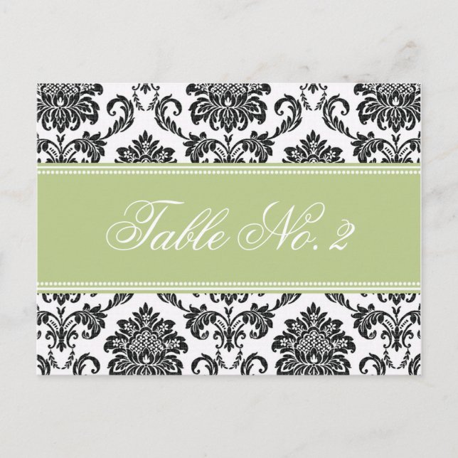 Sage Damask Hochzeit Tischnummer (Vorderseite)