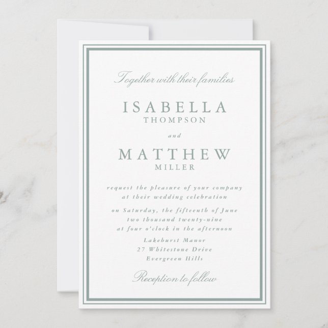 Sage Double Frame Hochzeitseinladung Einladung (Vorderseite)