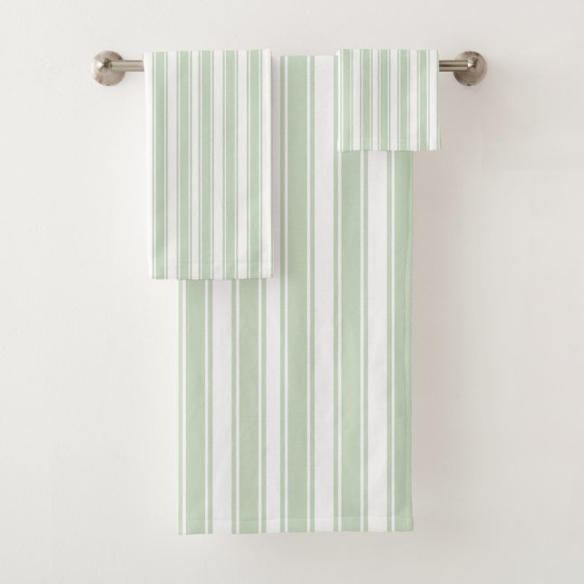 Sage doux Vert et Blanc Ticking Stripe (En situation)