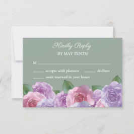 Sage Dusty Lila Pink Floral Wedding RSVP Karte