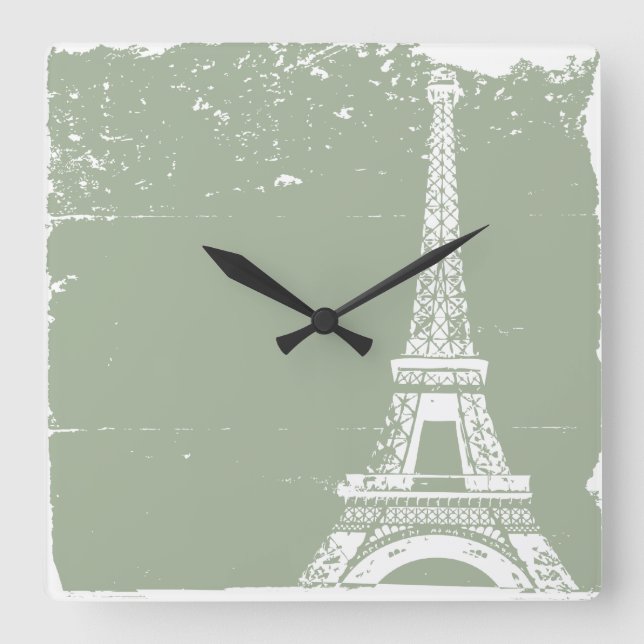 Sage Eiffel Tower Custom Wall Clock Quadratische Wanduhr (Vorderseite)