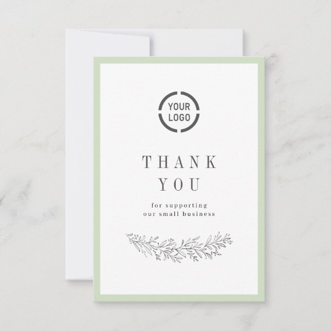 Sage elegant botanisch mit Logo kleine Unternehmen Dankeskarte (Vorderseite)