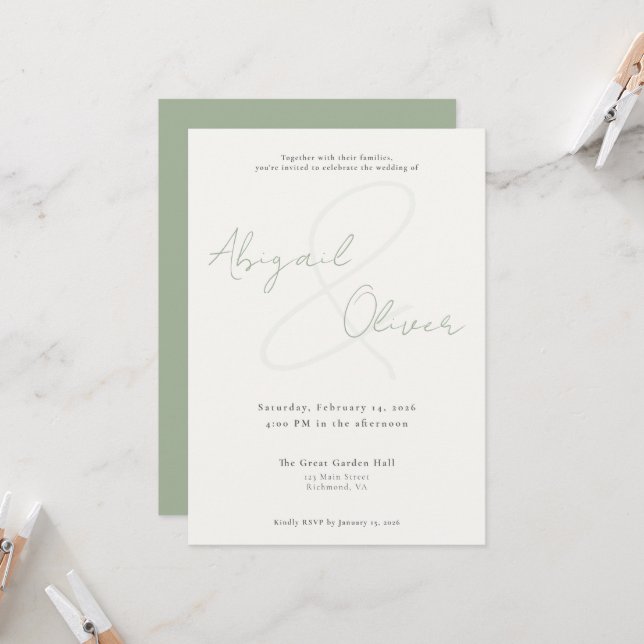 Sage Elegant & Minimal | Modern & Simple Wedding Einladung (Vorderseite/Rückseite Beispiel)