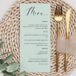 Sage Elegante Calligrafy Wedding / Empfang Menu Menükarte<br><div class="desc">Elegante Weise grün Hochzeit-oder Abendessen Empfang Menü Karte. Modernes, einfaches und elegantes Design mit schöner moderner handgeschriebener Kalligraphie. Vorder- und Rückseite Farbe in Salbei grün und schwarz Buchstaben. Möglichkeit zur Änderung sowohl der Vorder- als auch der Hintergrundefarbe durch Auswahl von "Weiter anpassen". Design in einer Vielzahl von Farben verfügbar. Teil...</div>
