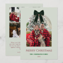 Sage Élégante Carte de Noël de Famille avec Nœud