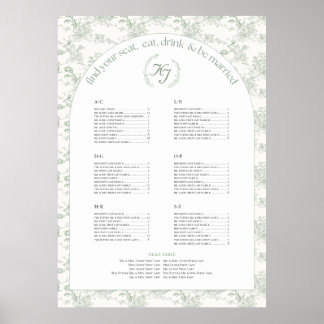 Sage Elegante Toile Seating Chart Poster