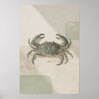 Sage et crème Art mural côtier au crabe bleu