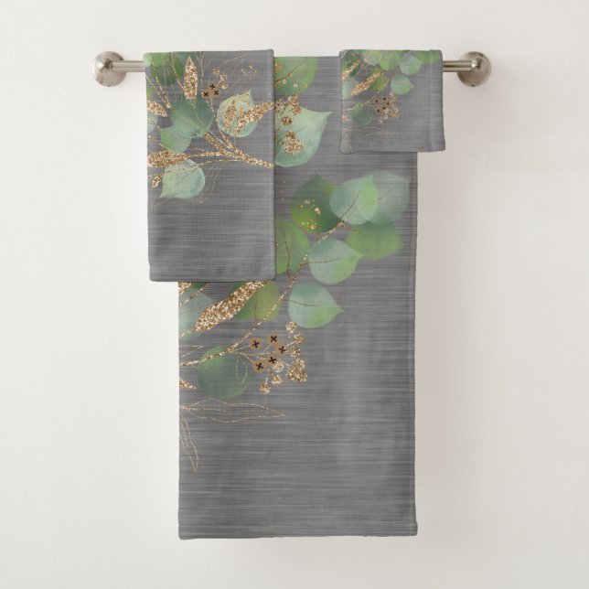 SAGE EUCALYPTUS BRUSHED METALLIC GRAY BATH BADHANDTUCH SET (Insitu)