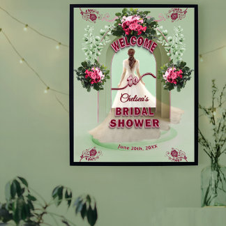 Sage Eucalyptus Burgundy Floral Bridal Welcome Poster